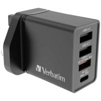 Verbatim 4端口 30W PD QC 3.0 USB 充電器  66897白色66892黑色