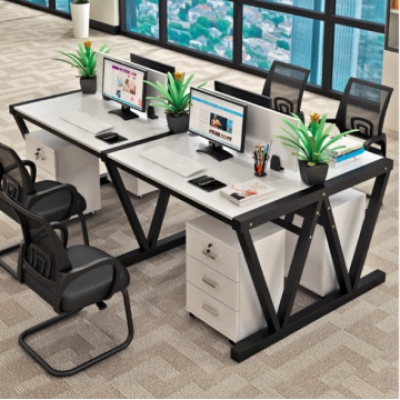 FAX88 EW808B 新潮辦公桌 推櫃組合 單人位 黑架白枱面