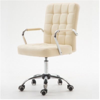 FAX88 辦公椅 吧椅 帶扶手 PU米白色滑輪