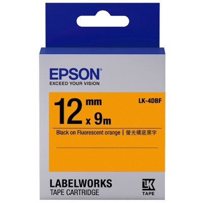 EPSON LK-4DBF  12mm  標籤帶-螢光橙底黑字 C53S654416 